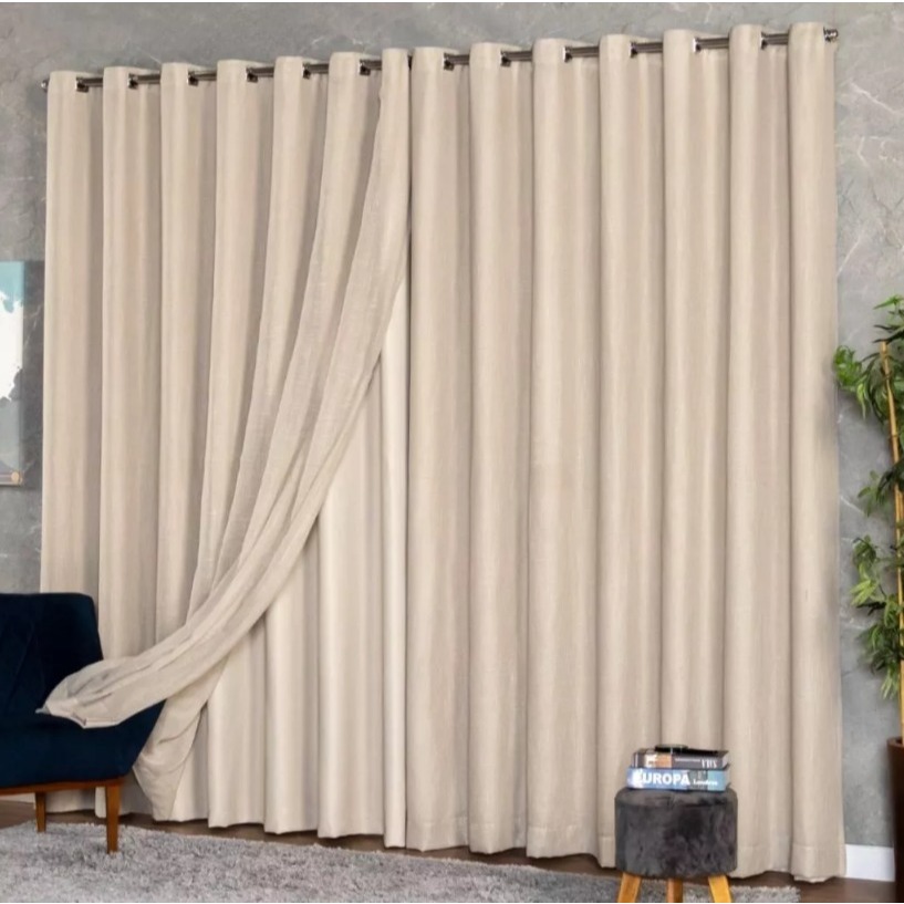 Cortina Voil Gaze De Linho Com Forro Blackout 6,00 x 2,30/ 2,40/ 2,50/ 2,60/ 2,70/ 2,80 VARAO em Oferta na Shopee