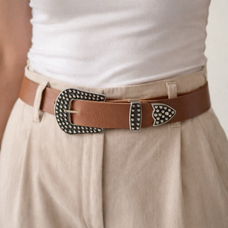 CIntos Femininos Fivela Preta Com Bolinhas Pratas Tendência Fashion Blogueira Country - Márcia em Oferta na Shopee