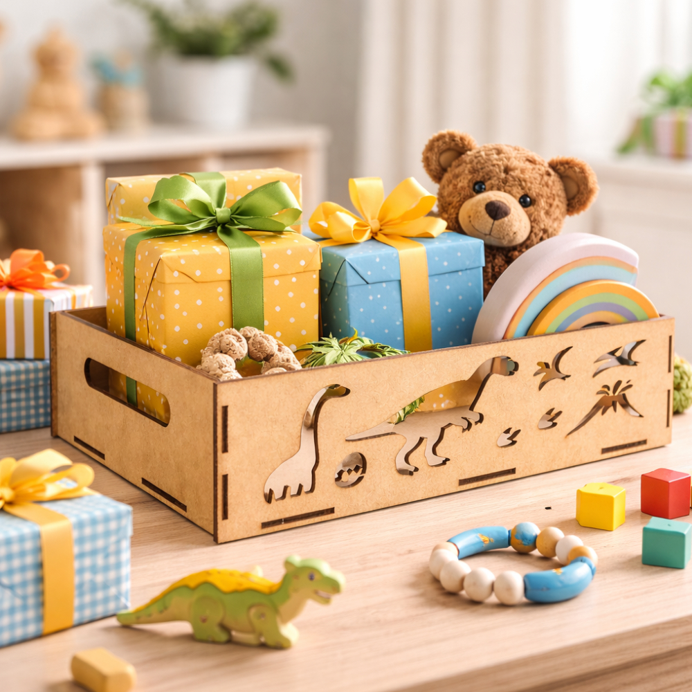 6 Bandejas Caixas MDF Cru Dinossauro Infantil para Artesanato e Presentes Grande M14 Decoração Mesa Aniversario Decor