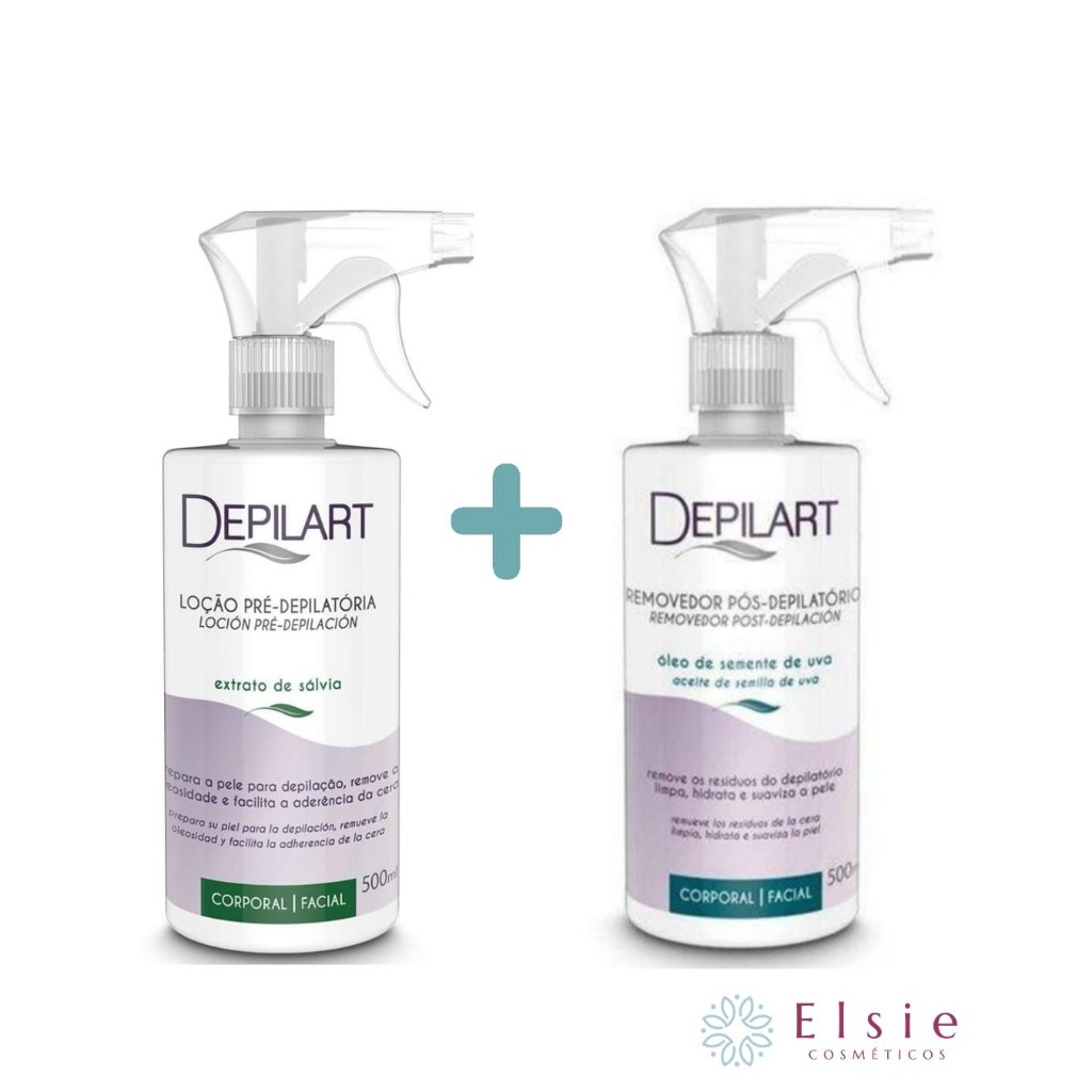 kit Depilart Loção Pré-Depilatória Extrato de Sálvia 500ml + Removedor Pós-Depilatório Óleo de Semente de Uva 500ml
