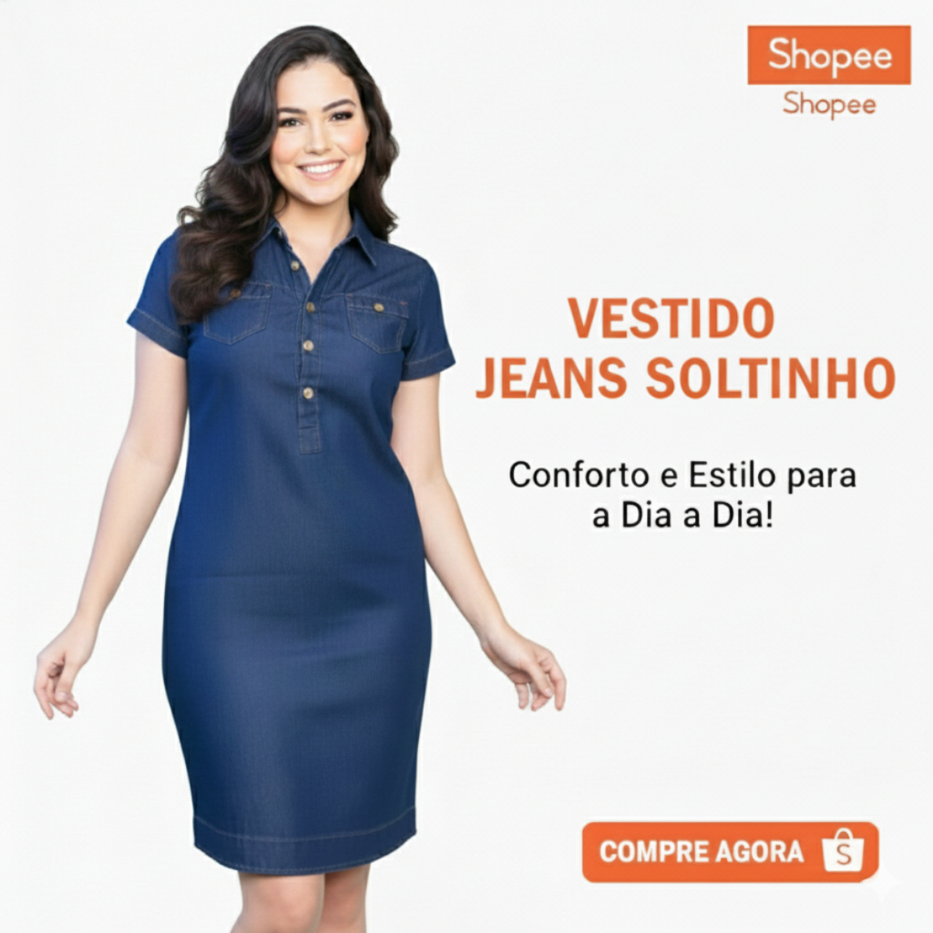 Vestido soltinho midi, elegante denim dress vestido jeans soltinho casual elegante