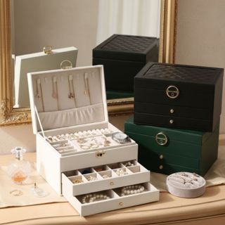 Porta Joia Grande Dupla Camada Multifuncional Feminino com Duas Gavetas em Oferta na Shopee