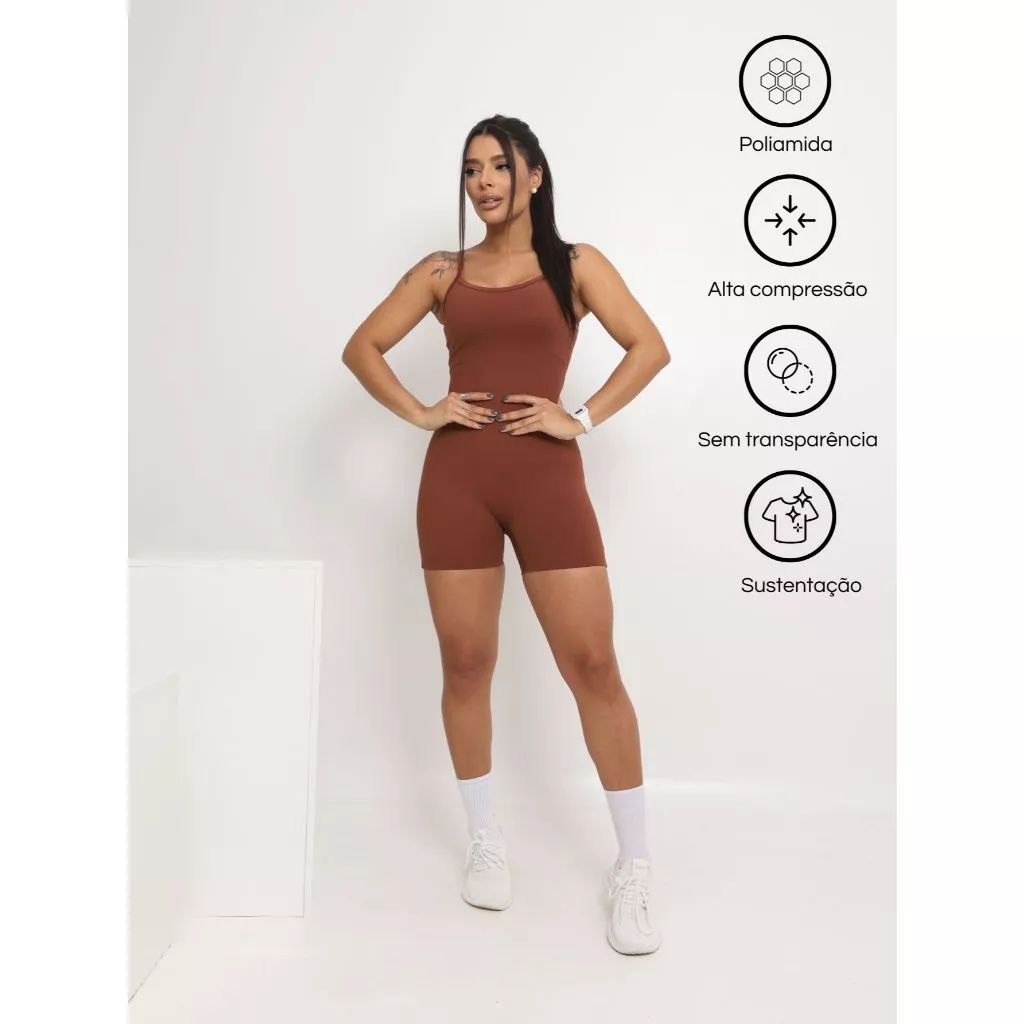 Macaquinho Fitness Feminino Modelador Zero Transparência Academia Cós Alto