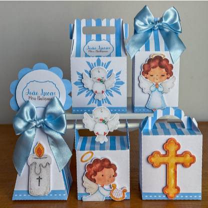 kit Festa Personalizado  lembrançinhas Batizado - Chá de bebe - Chá Revelação - Batizado Azul Anjinho  c/ nome criança