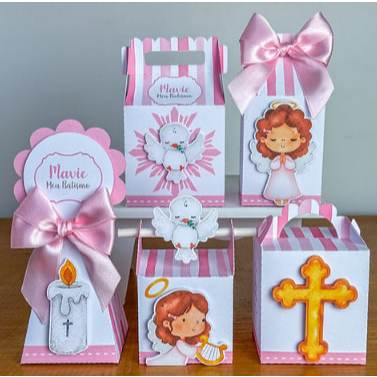 kit Festa Personalizado  lembrançinhas Batizado Menina Chá de bebe Chá Revelação  Anjinho Rosa Batizado c/ nome criança