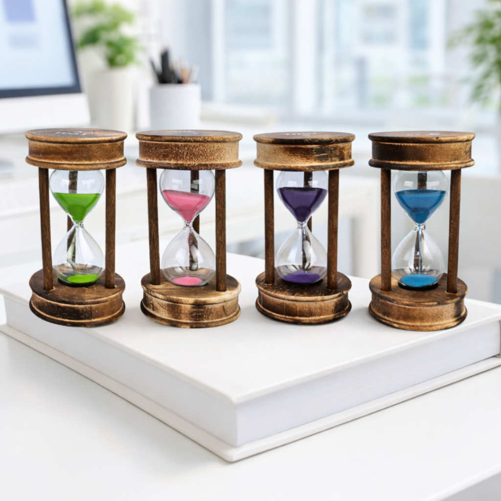 Ampulheta Decorativa Redonda Madeira Vidro Relógio de Areia 5/10/15 Min Decoração Escritório e Sala