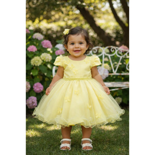 Vestido Infantil Amarelo Princesa Borboletas Jardim Encantado Festa em Oferta na Shopee