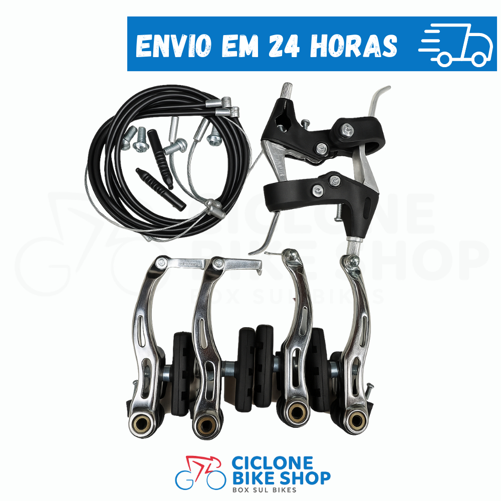 Kit Par De Freio V Brake De Aluminio Tipo Logan Com Manetes Preto Completo Para Bicicleta em Oferta na Shopee