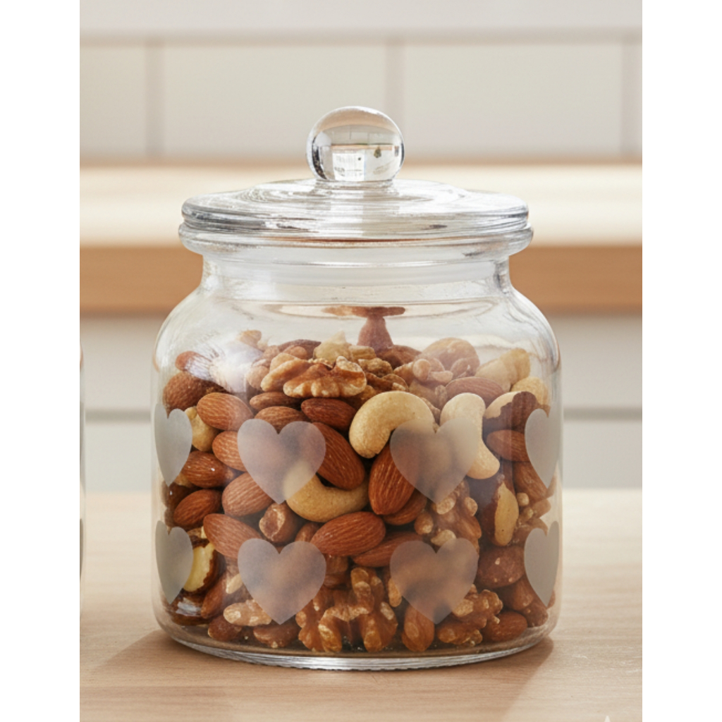Pote de Vidro Hermético Transparente Coração Decor Afeto Porta Mantimentos Decorativo Cozinha 600ml