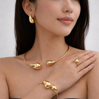 Conjunto Gota Espelhada Luxo 4 Peças Banho de Ouro em Oferta na Shopee