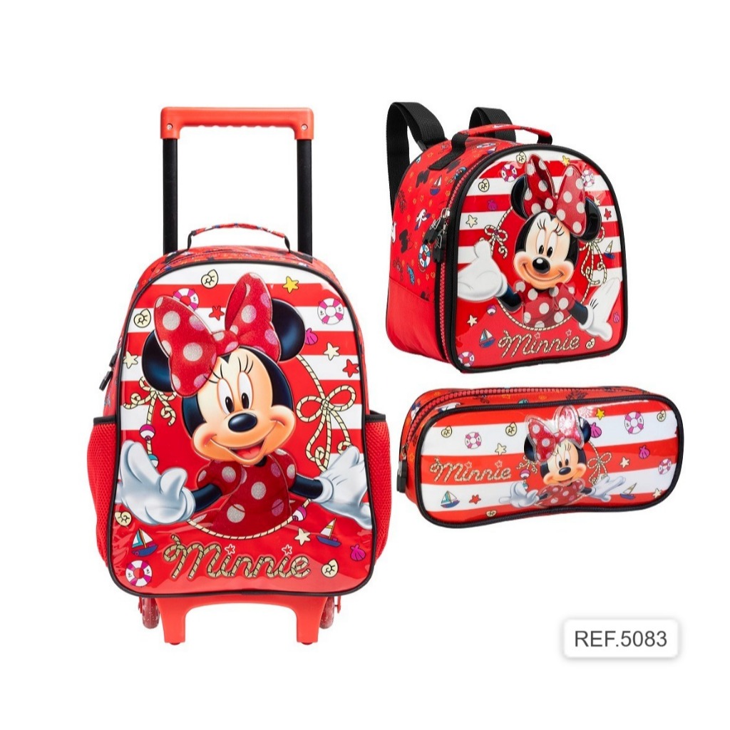 Kit Mochila Carrinho Minnie Escolar Infantil (5083)
