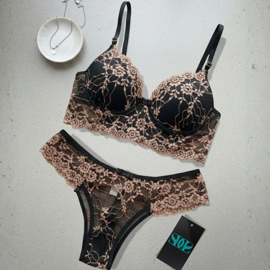Conjunto Lingerie Plus Size Renda Bicolor com Bojo Moda Íntima Antonella. em Oferta na Shopee