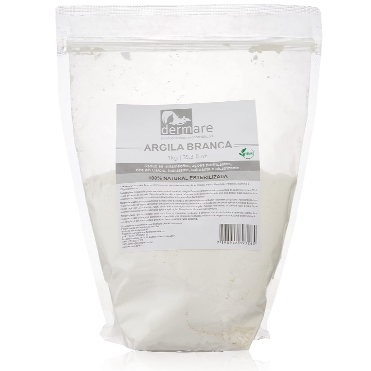 DERMARE Argila Branca Clareadora 1Kg em Oferta na Shopee