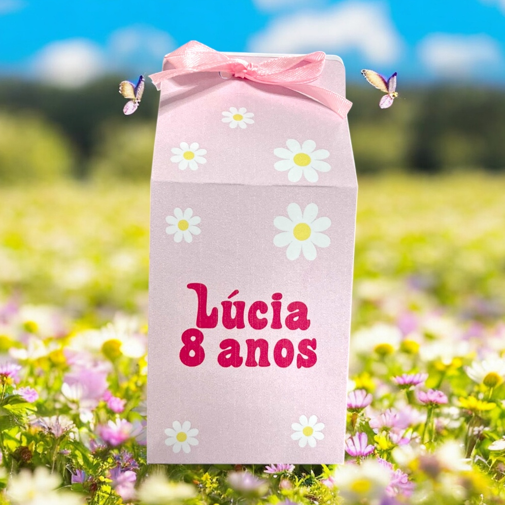 20 Caixinhas Milk  Personalizada Margaridas Com Nome  e idade Lembrancinha Para  Festa