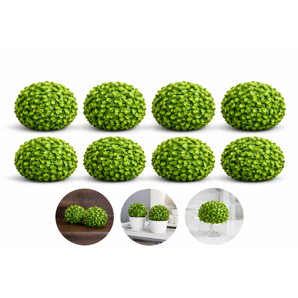 8 Bolinha Buchinho Artificial Decorativa 10cm Kit Bola Grama