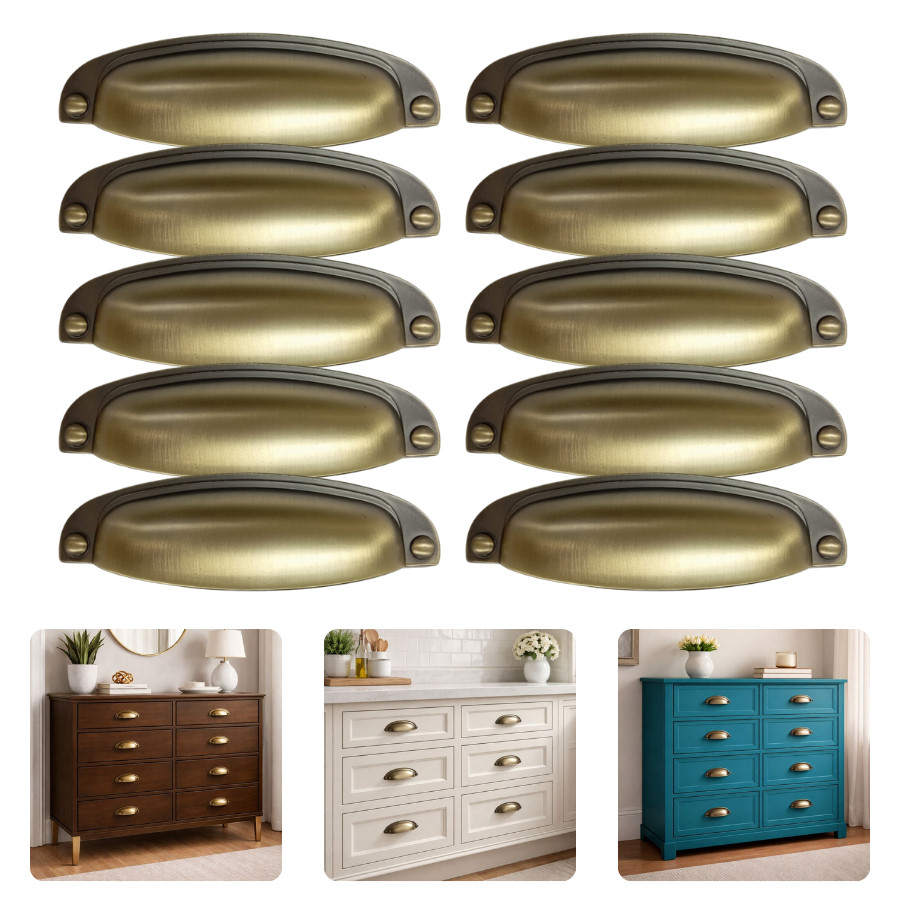 Kit Com 10 Puxadores Concha Meia Lua 96mm Ouro Envelhecido Móveis Gaveteiros Planejados