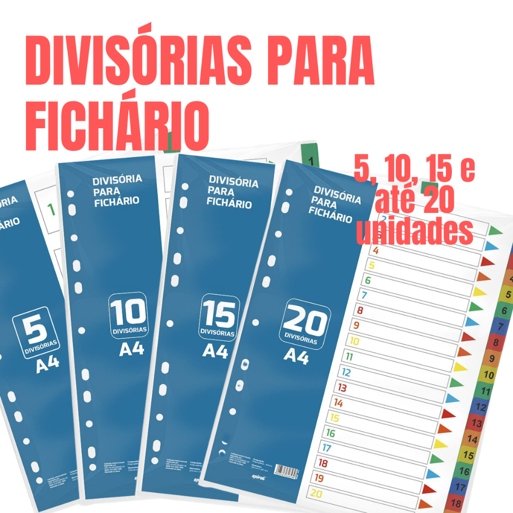 Divisória para Fichário Universitário 4 Furos Cores Sortidas Spiral