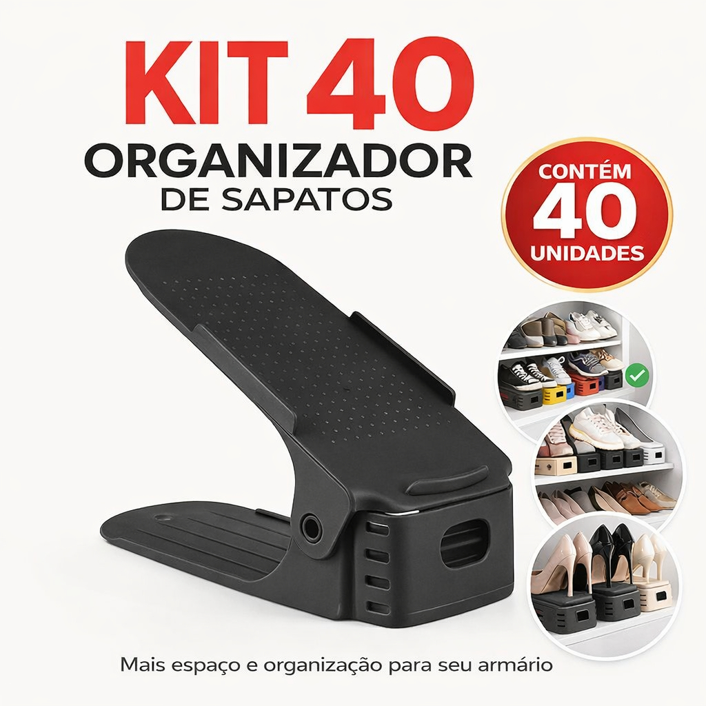 Kit 40 Organizadores de Sapatos E Tenis Com Regulagem Organização Máxima no Seu Armário