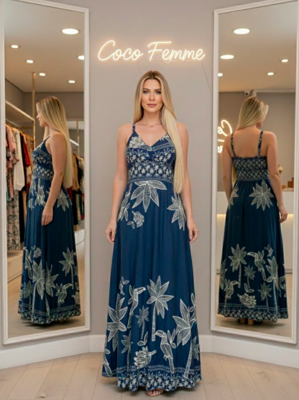 Vestido Longo Preto Floral Viscolinho Sem Bojo Com Lastex Veste P ao GG Elegante Coco Femme