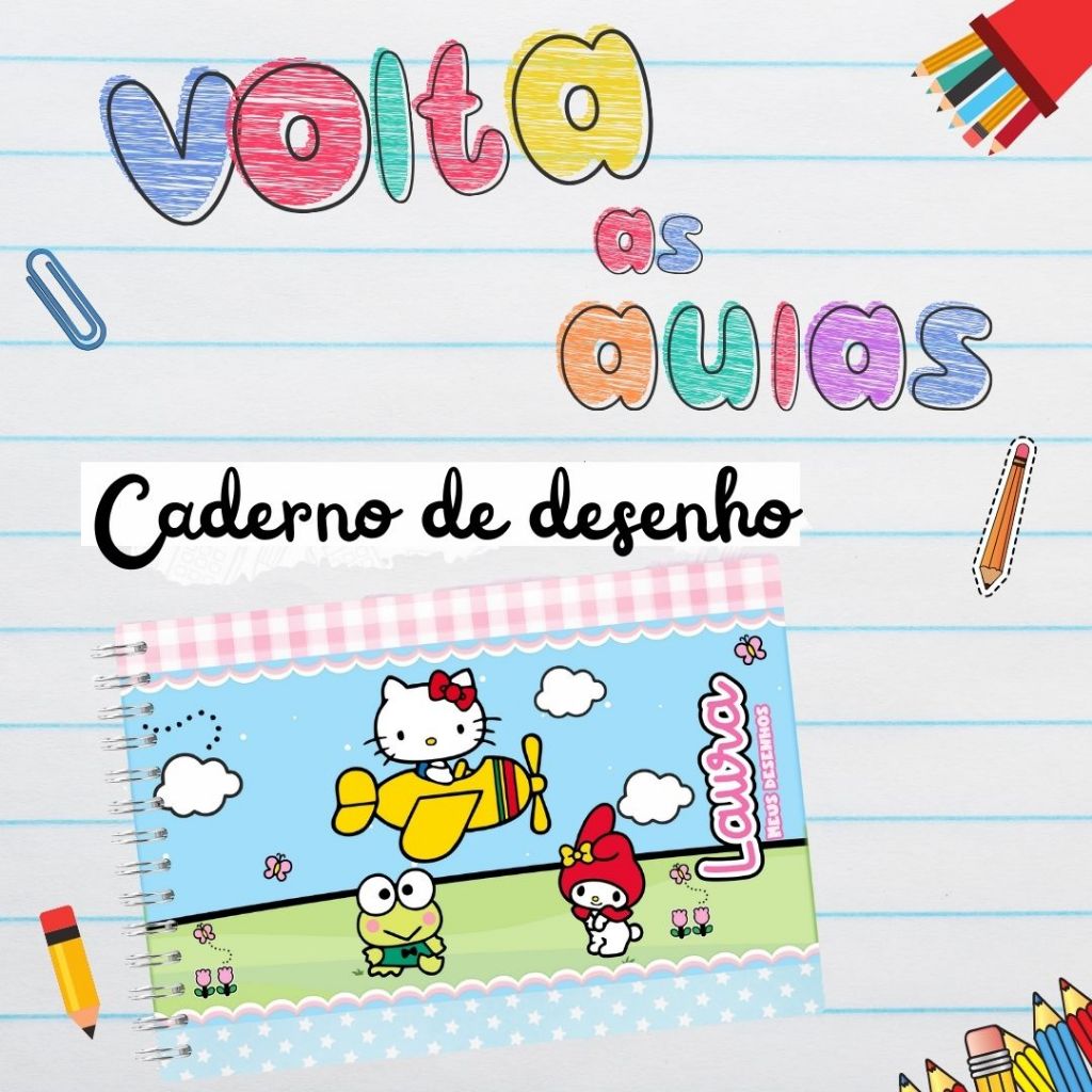 Caderno de Desenho Personalizado Hello Kitty | 96 Folhas | espiral | Colegial em Oferta na Shopee