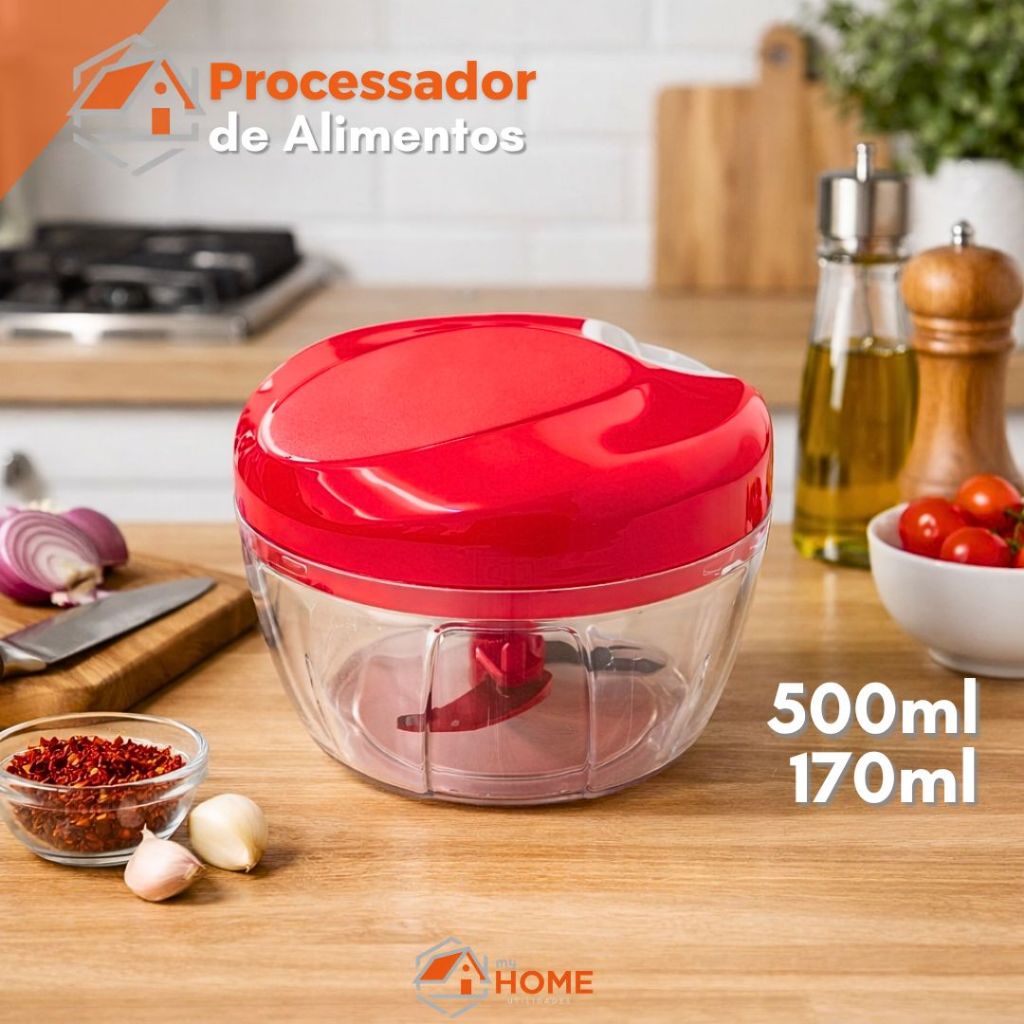 Processador Triturador Cortador Alimentos Manual 500ml e 170ml Temperos Ervas Legumes