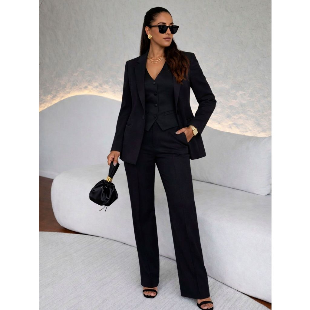 Conjunto Colete Calça e Blazer Alfaiataria Feminino Social em Oferta na Shopee