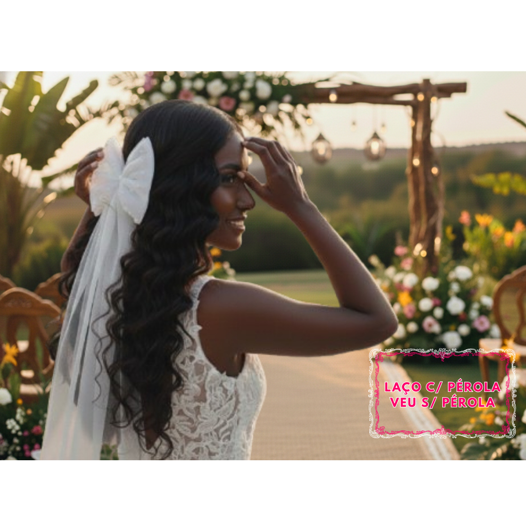 Grampo De Cabelo com Laço de Tule - Noiva Bride - Penteados fotográficos - Pré - wedding - Baratinho e Uma Gracinha