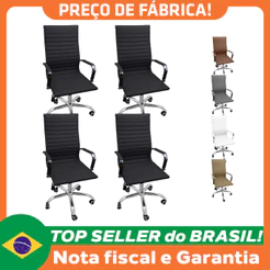 Kit 4 Cadeiras Presidente Eames Esteirinha Diretor Alta Estofada Couro Escritório