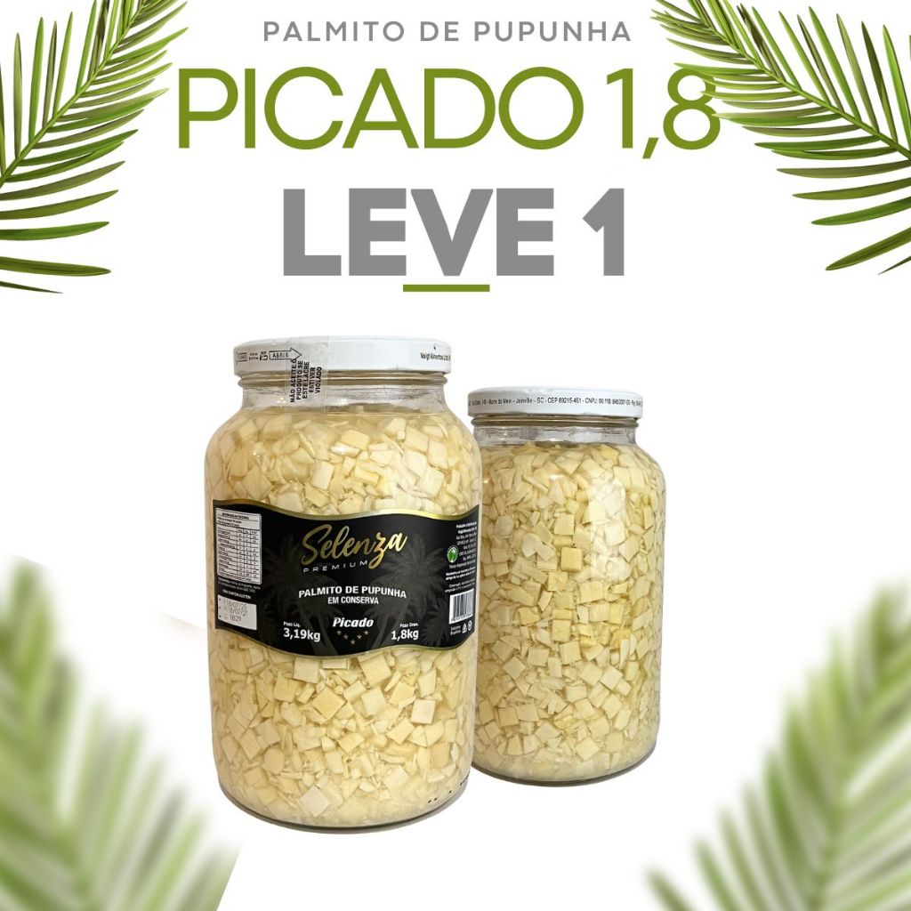 Palmito Em Conserva Pupunha Picado 1,8Kg Selenza Premium