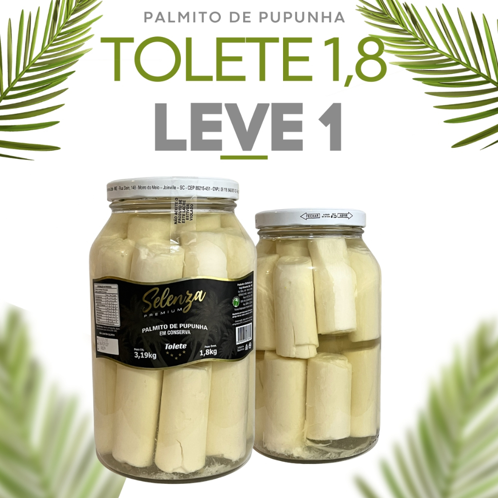 Palmito Em Conserva Pupunha Inteiro 1,8Kg Tipo Tolete Selenza Premium ou Per Tutti