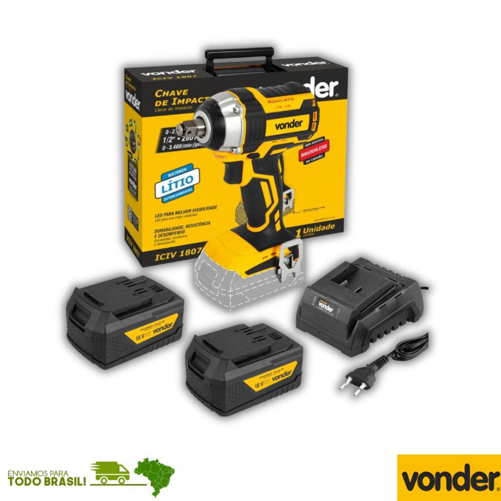 Chave De Impacto 1/2" ICIV1807 Com Duas Baterias 4Ah E Carregador Vonder