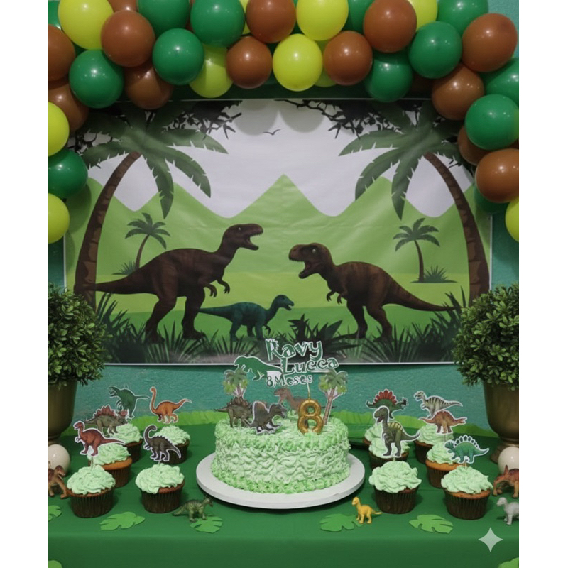 🦖 Topo de Bolo Personalizado | Tema Dinossauros Jurassic | Mesversário | Aniversário Infantil