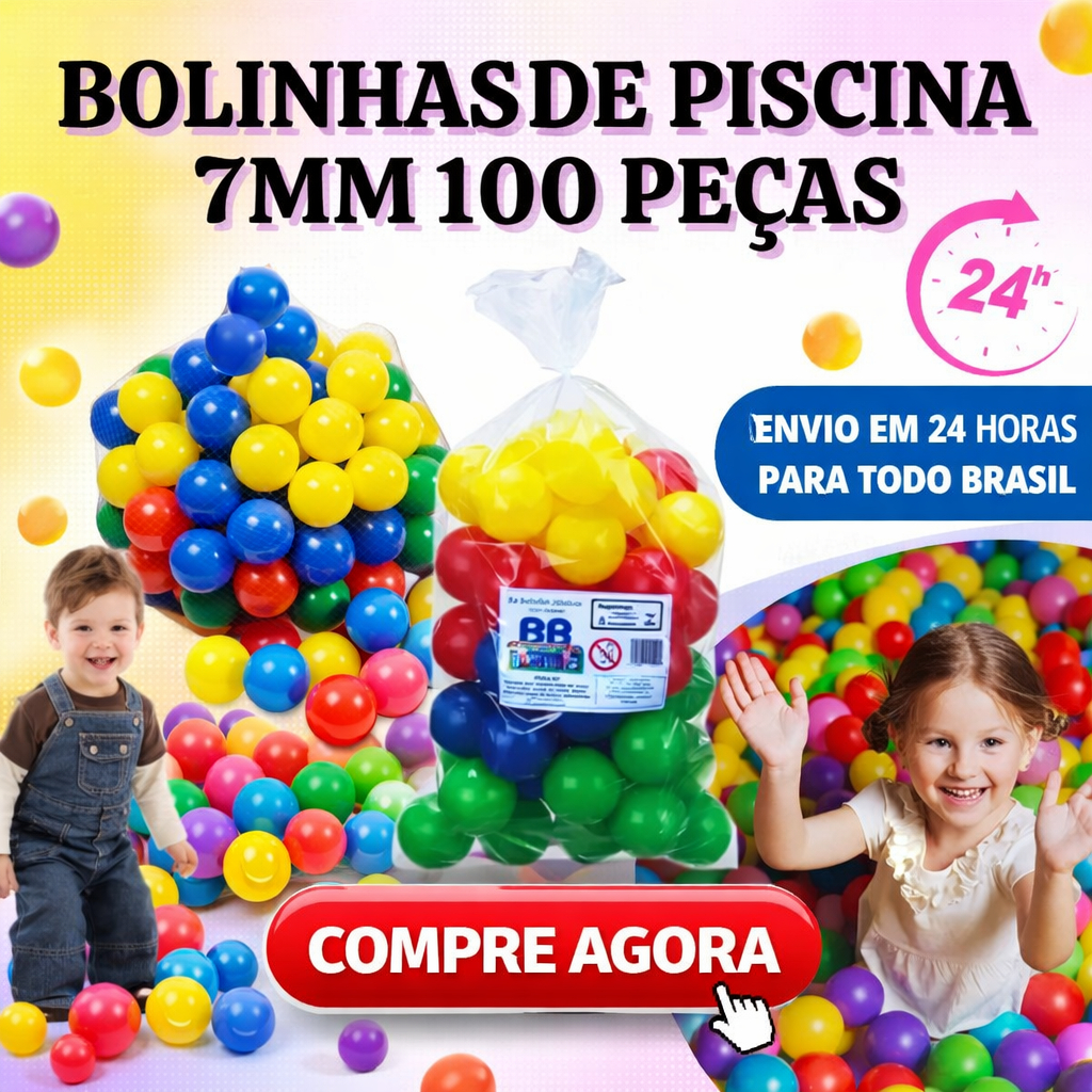 Bolinha Plástica Colorida Para Piscina De Criança 76mm 100 Unidades Infantil Diversão