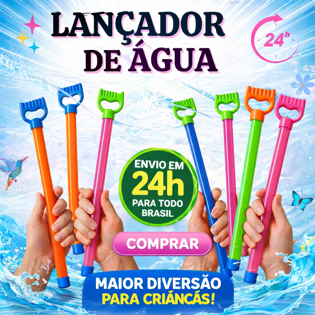 Lança-Água Longo Brinquedo Infantil Colorido 62cm para Brincar na Piscina e Praia Verão Diversão