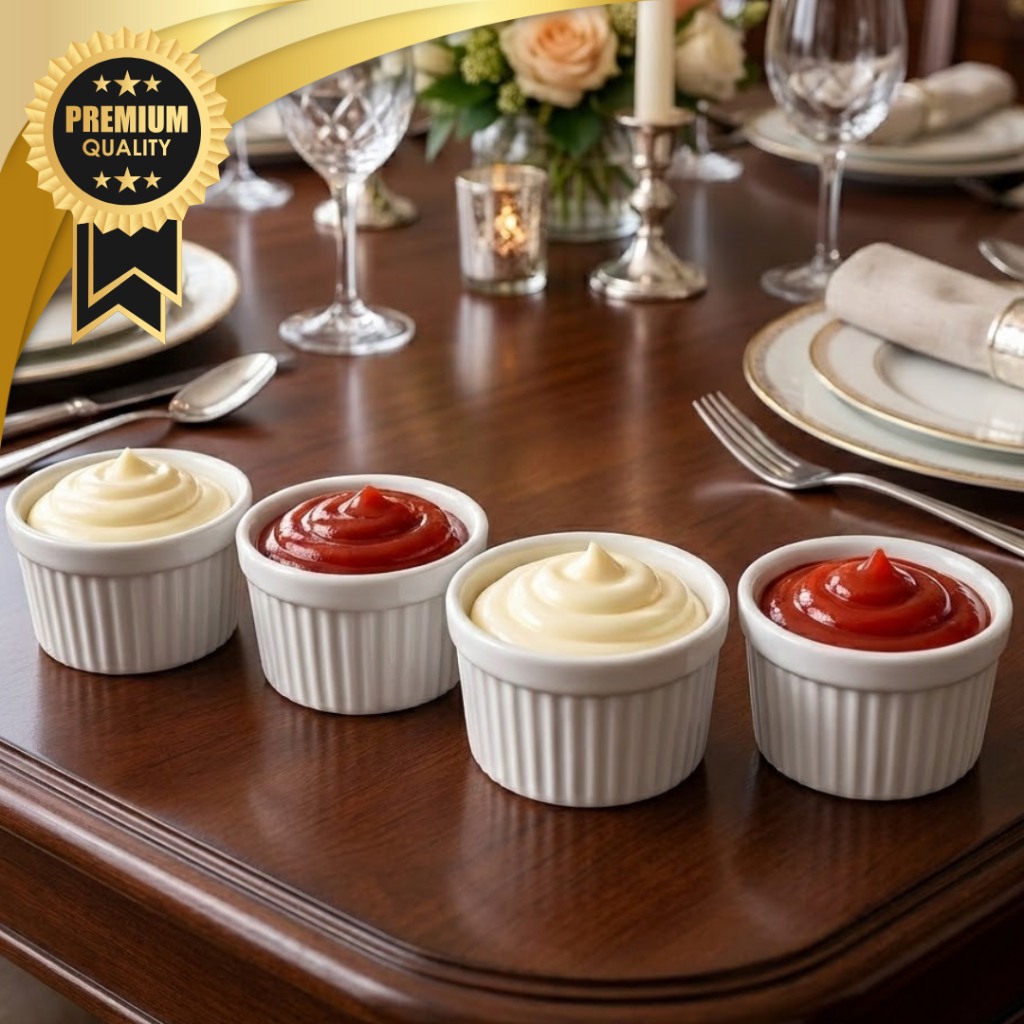 Kit 4 Ramekins de Porcelana 250ml Canelado