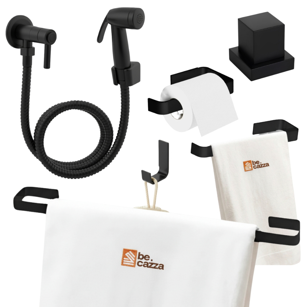 Kit Acessórios Para Banheiro Preto Fosco c/ Ducha Higiênica Chuveirinho e Acabamento Deca 100% Metal
