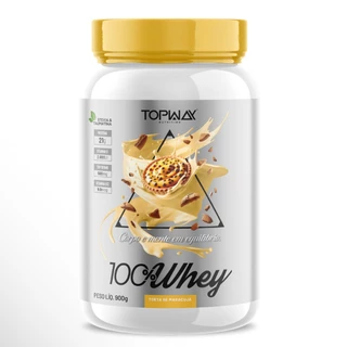 Suplemento whey protein 100% concentrado pote 900g sabor torta maracujá topway com vitamina D e B12
