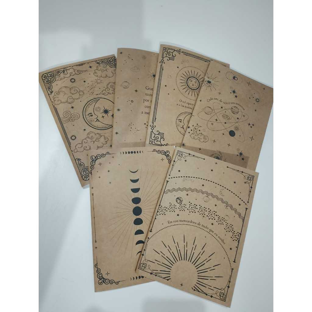 Kit 6x Cadernetas LUA e SOL Capa Kraft Flexível 40 Pág Pólen A5