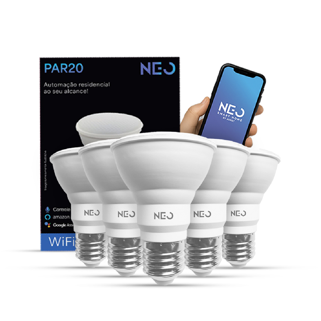 Kit 5 Lampada Led Par20 Smart Inteligente Wi-fi 2.4 GHz 7w 2700K/6500K RGB E27 Branco em Oferta na Shopee