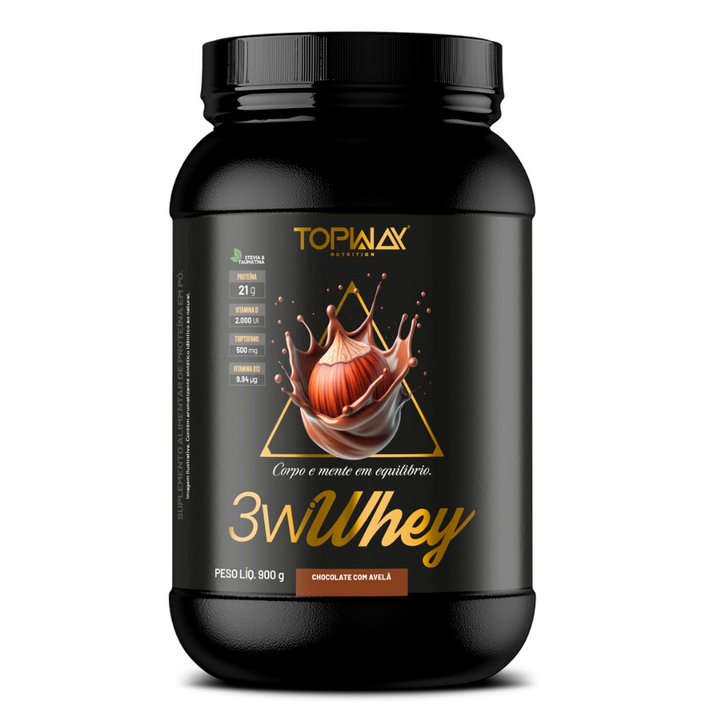 Whey protein gold 3w topway 900g sabor avelã com chocolate concentrado isolado e hidrolisado menos carbo