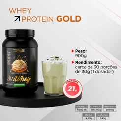 Whey protein gold 3w topway 900g sabor torta de limão concentrado isolado e hidrolisado menos carbo