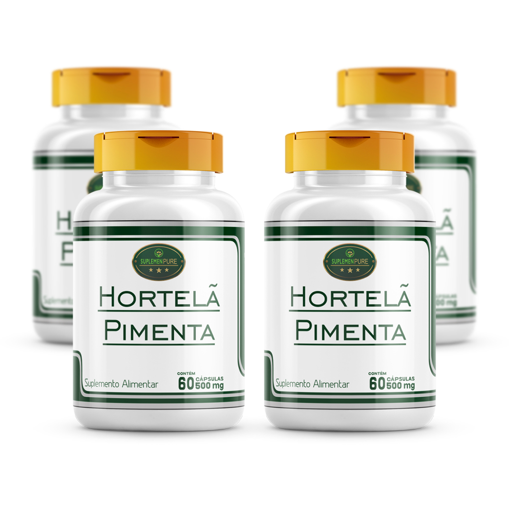 Kit 4 Potes - Hortelã Pimenta (Mentha x Piperita) 500 Mg - 60 cápsulas