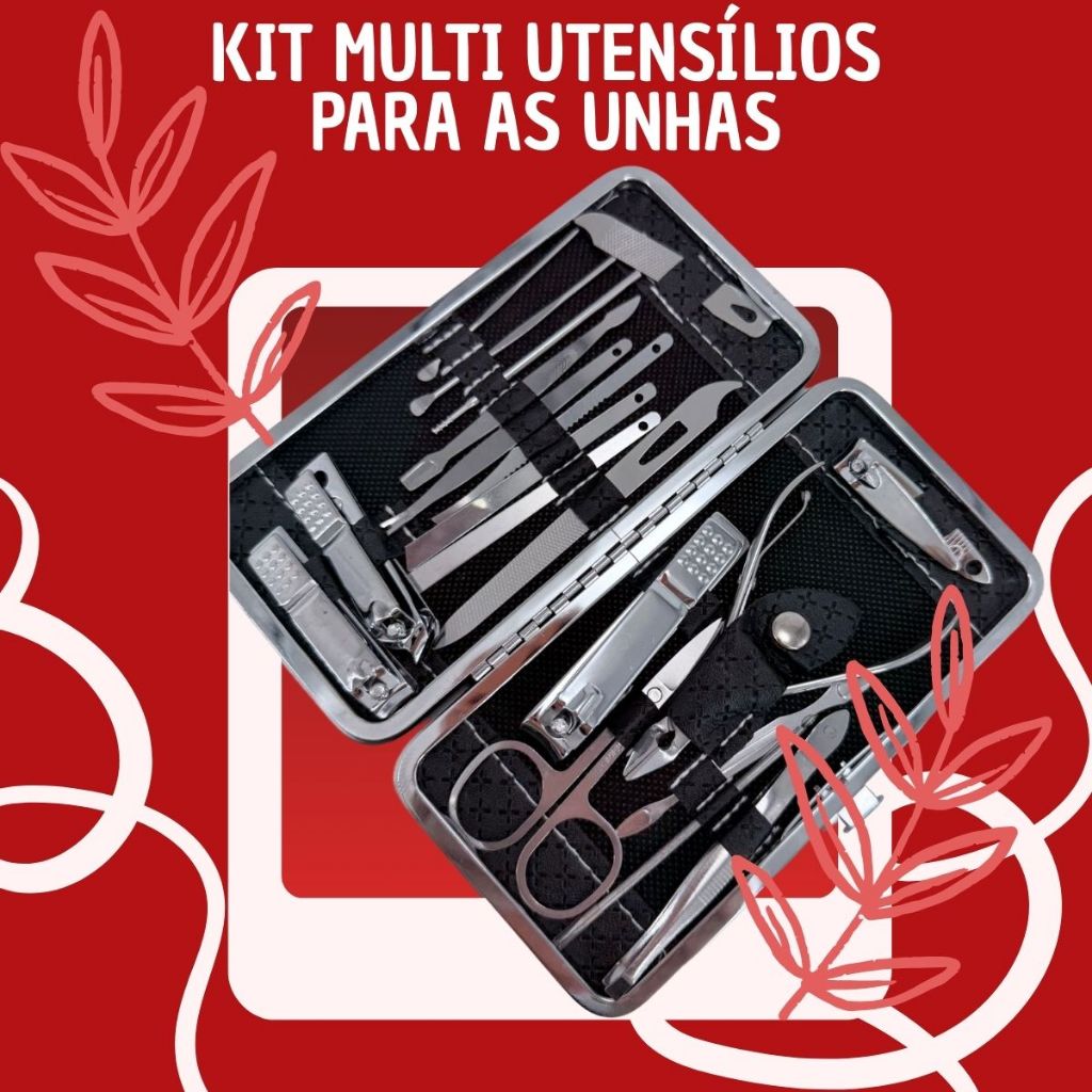 Kit Manicure e Pedicure Profissional | 19 Itens | Estojo Portátil em Aço Inox