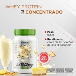 Suplemento whey protein 100% concentrado sabor torta de limão pote 900g topway com vitamina D e B12