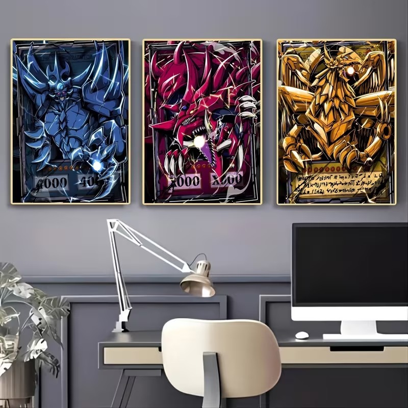 Quadro Yu-Gi-Oh! Deuses Egípcios Slifer Obelisco Rá | Decoração Gamer Geek Prime Frame