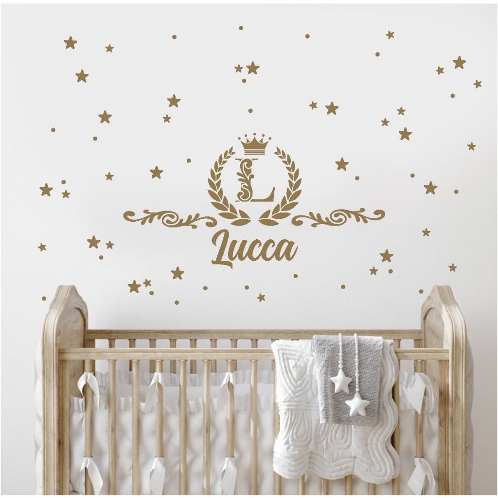 Adesivo de Parede Príncipe Realeza Coroa Estrelas Decoração Quarto Menino Luxo Kit Berço Personaliza