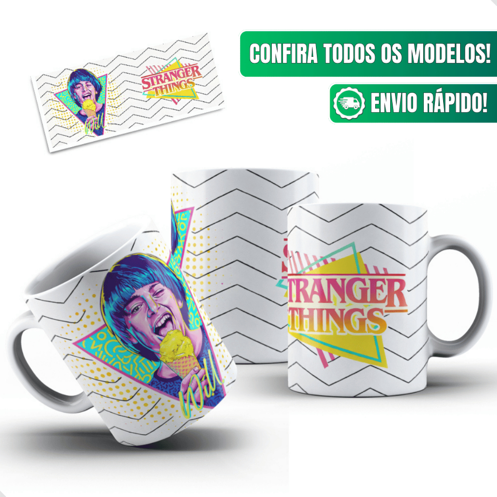 Caneca Stranger Things Personalizada Cerâmica 325ml Will Byers Sobrevivente Personagem Neon Presente
