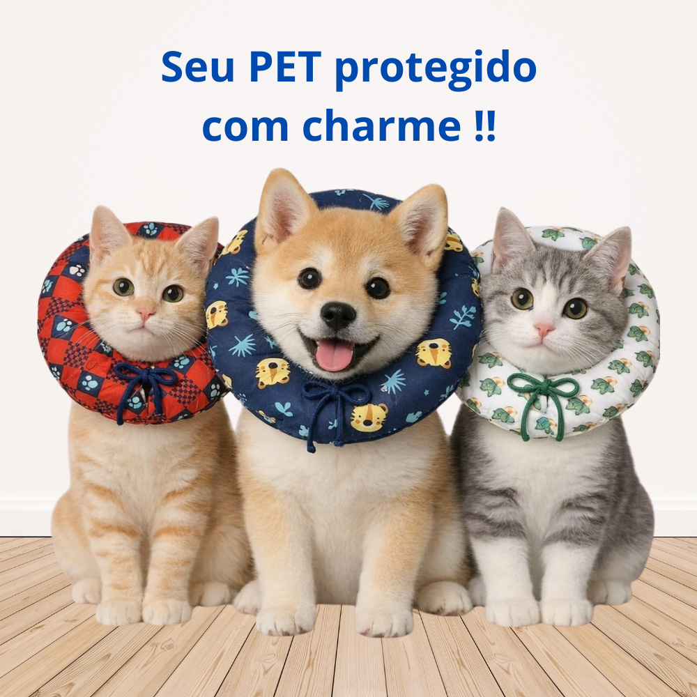 Colar Elizabetano Conforto  em tecido para cães e gatos - Pós Cirúrgico P M G