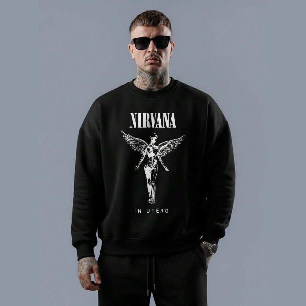 Moletom gola careca masculino blusa em algodão rock vintage nirvana in útero angel arte
