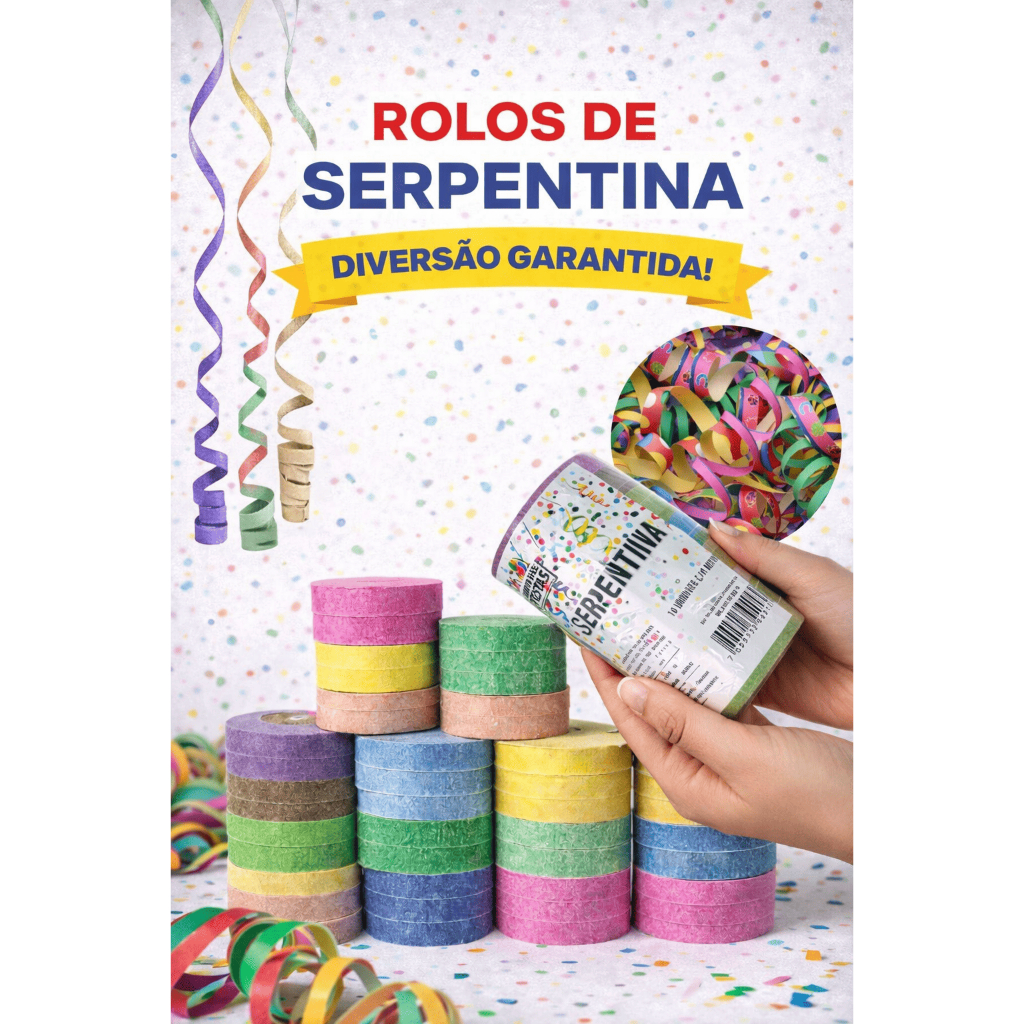 20 Rolos de Serpentinas Coloridas Carnaval 10 Metros Cada Total 200 Metros Ponto das Festas – Inspire Sua Festa Loja